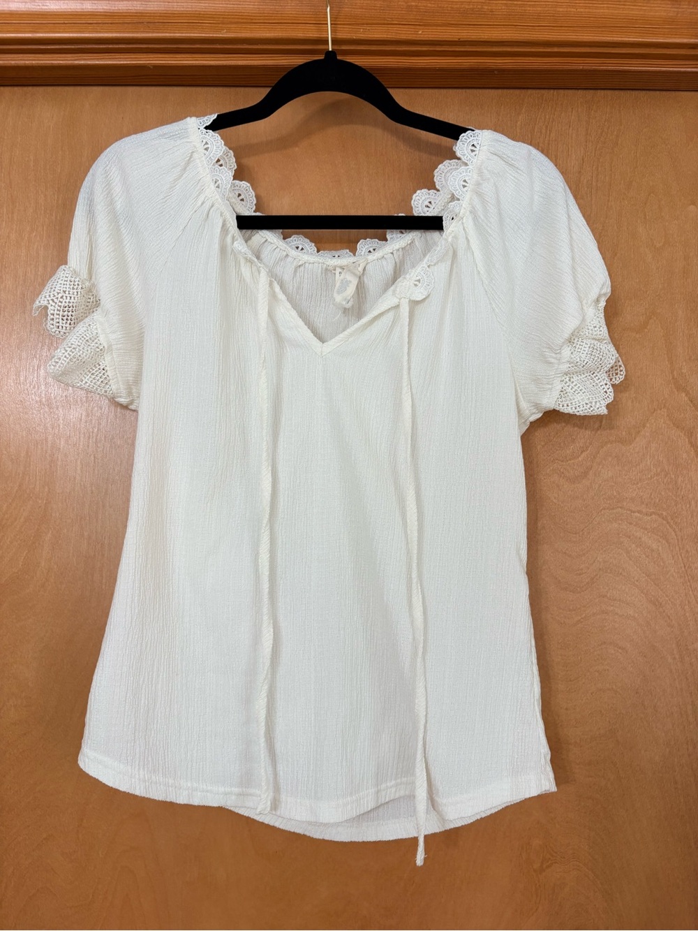 Women’s Cream Peasant Blouse with Lace Trim